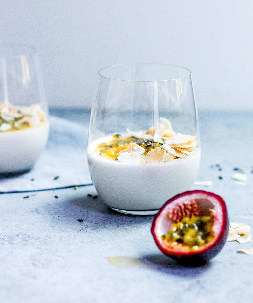 Passion fruit next to glass with yogurt | Diet For Hypothyroidism: Food To Include In Your Diet Plan | hypothyroidism diet plan