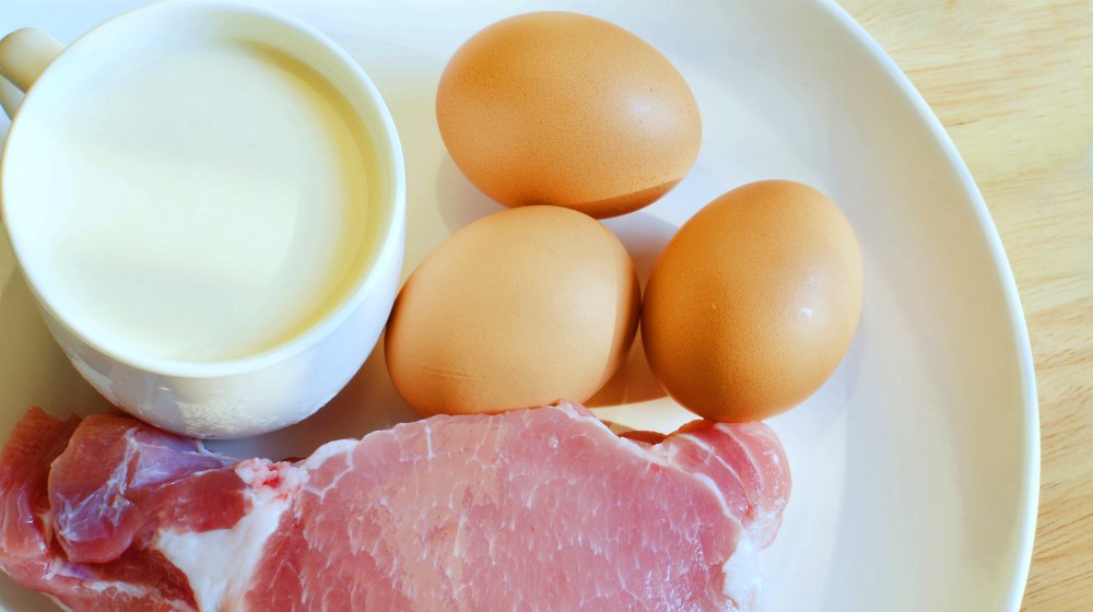 fresh milk, eggs and meat on a plate | Hypothyroidism Treatment | Natural Remedies For Thyroid Health | hypothyroidism treatment | hypothyroidism diet plan